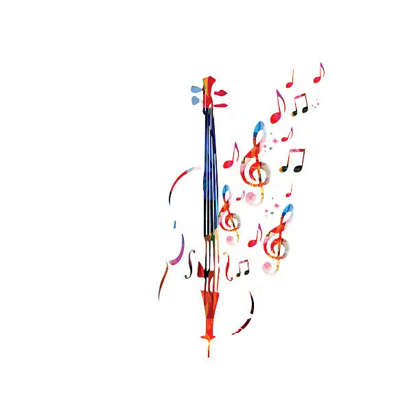 Vector illustration of Colorful violoncello with music notes
