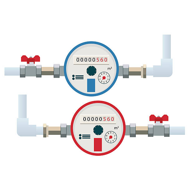 自動冷水および温水メーター。フラット ベクター アイコン。世帯 - heat water faucet water pipe点のイラスト素材／クリップアート素材／マンガ素材／アイコン素材