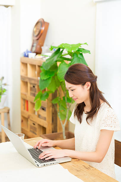 istock Japanese woman using a laptop 620390926