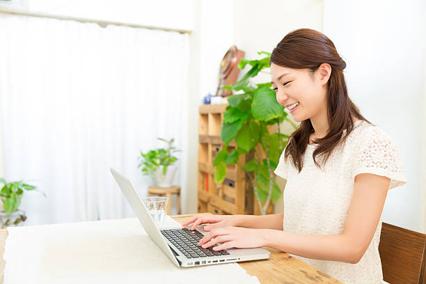 istock Japanese woman using a laptop 620391004