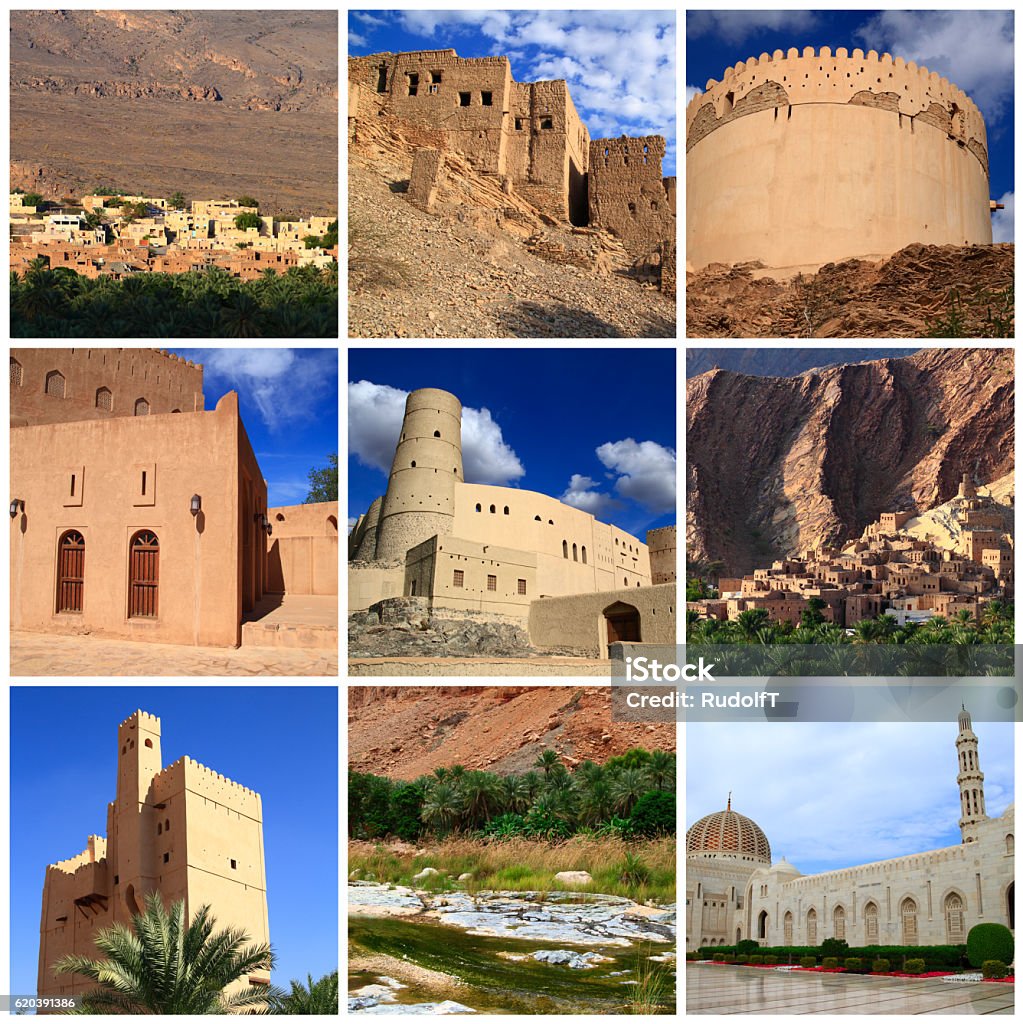 Impressions of Oman Impressions of Oman, Collage of Travel Images Al Hajar Mountains Stock Photo