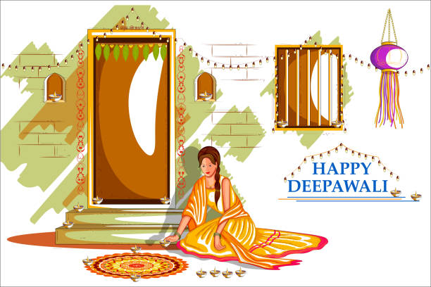 happy diwali wakacje indie tle - rangoli stock illustrations