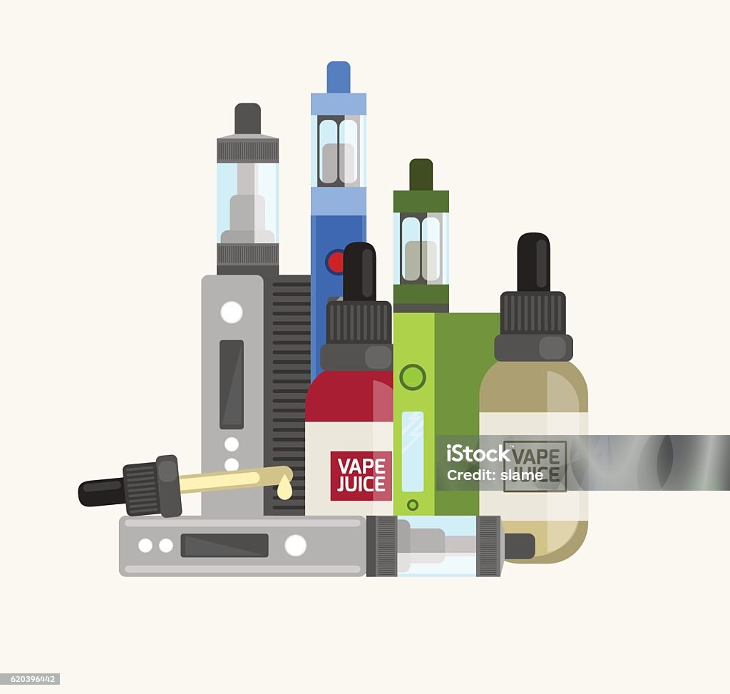 Vape Object Vape Device Vector Set Vaping Juice For Vape Stock Illustration ...