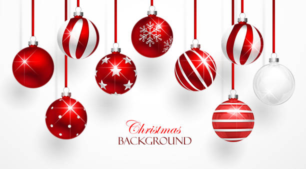 ilustrações de stock, clip art, desenhos animados e ícones de red christmas balls set - christmas ornaments
