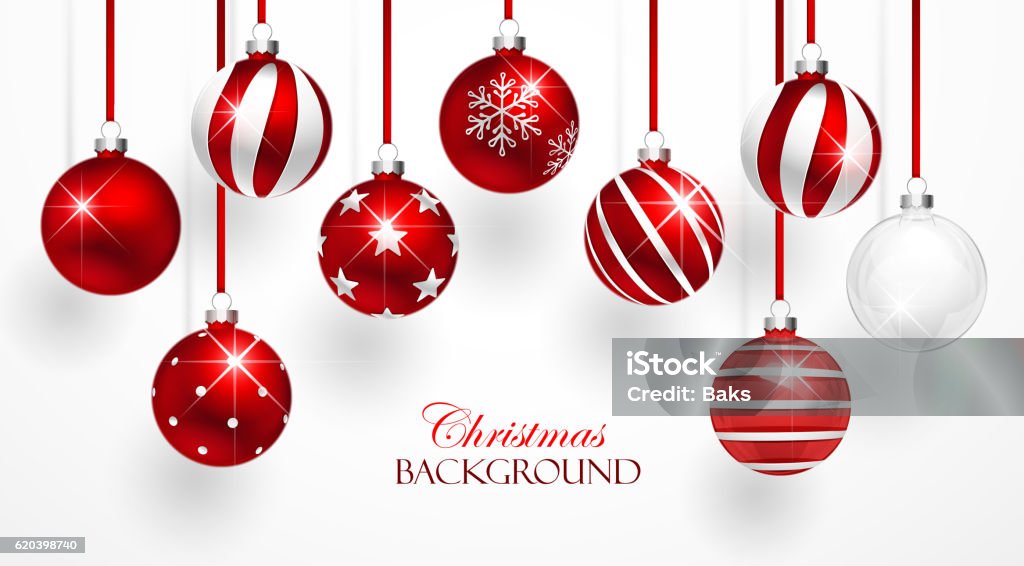 Red Christmas Balls Set Red Christmas Balls with Shadows on white background. Vector illustration Christmas Ornament stock vector