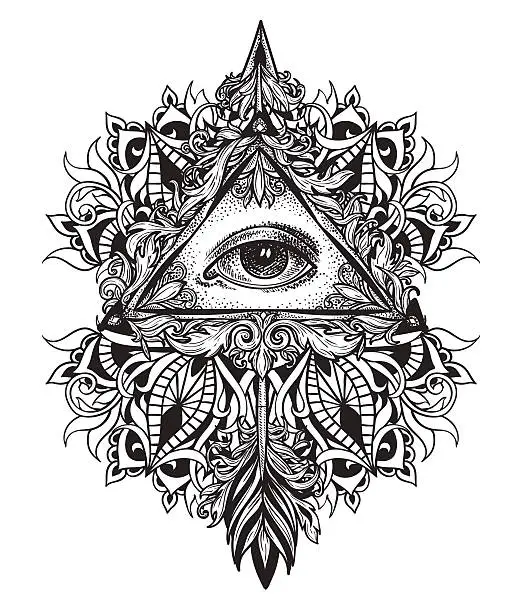 Vector illustration of All-seeing eye symbol mystical science of alchemy and Masons