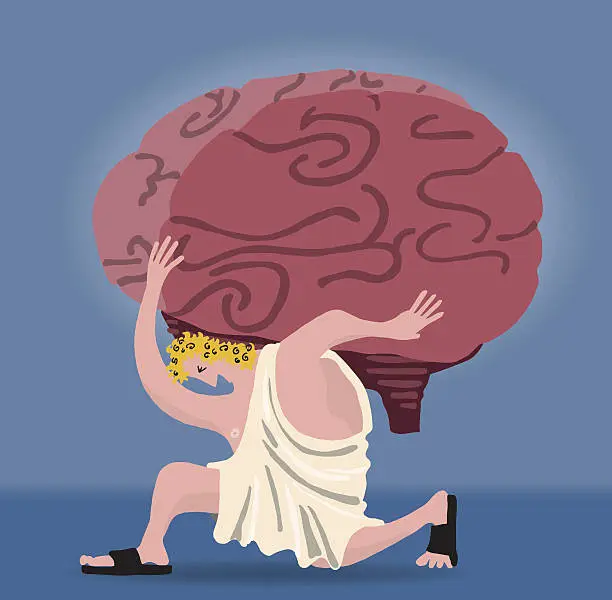 Vector illustration of Atlas holding a brain