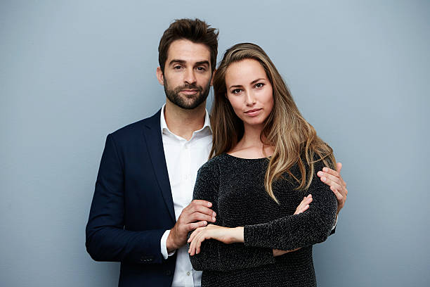istock Handsome couple in smart clothing, portrait 620404314