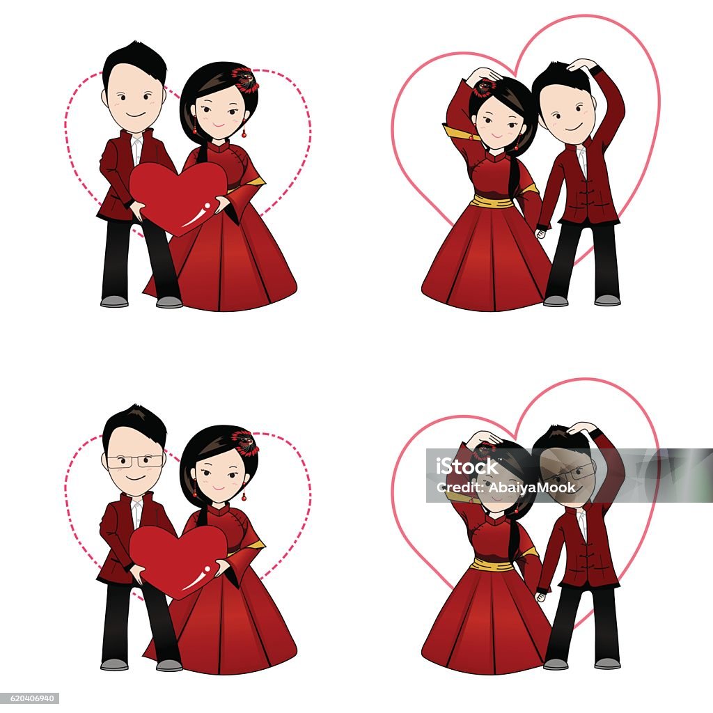 Chinese Wedding Cartoon Bride And Groom Holding Each Others Hands ...