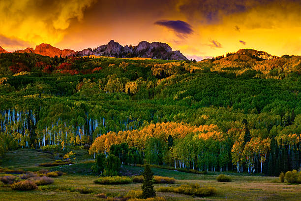 istock Colorful Colorado Fall Sunset With Mountains 620409106
