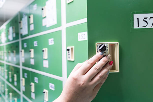 istock small green locker in the locker room 620409884