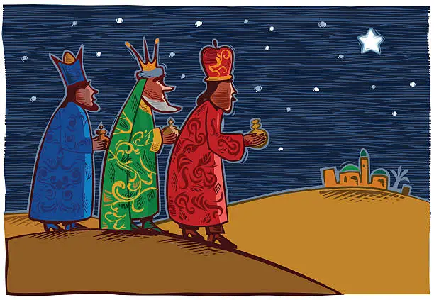 Vector illustration of Three wise men - three kings