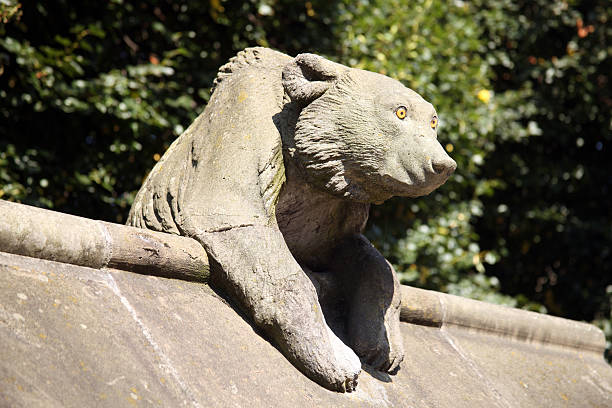 Cardiff, Wales, UK , September 14, 2016 :  Bear Sculpture from the Animal Wall of Cardiff Castle in Castle Street which is one of the cities most popular visitor attractions