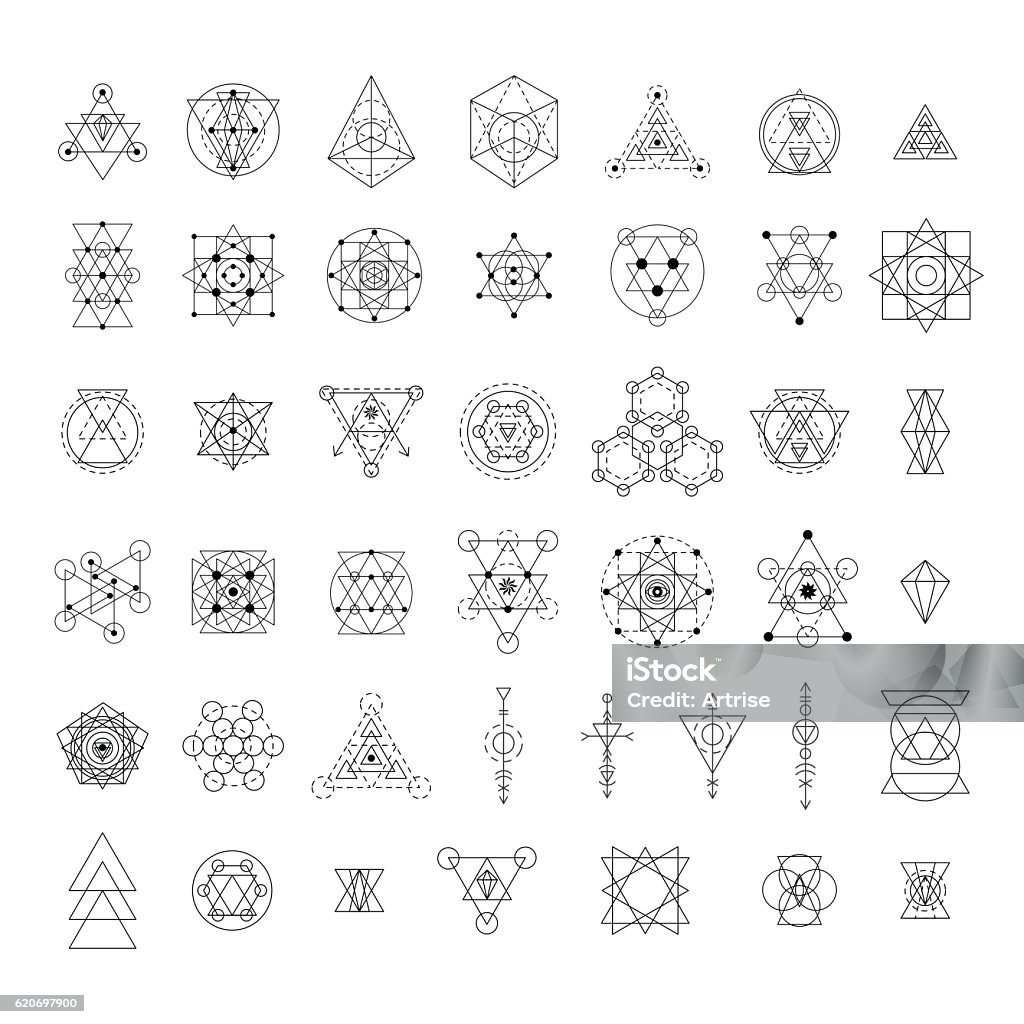 Sacred geometry signs collection Sacred geometry signs collection. Linear modern art design elements set. Vector illustration Sacred Geometry stock vector