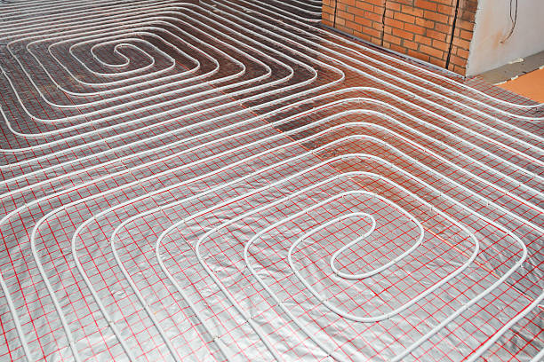 water floor heating system underfloor stock photo