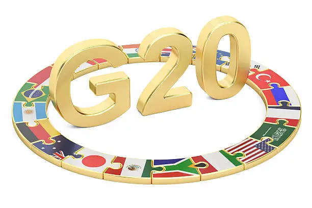 G20 puzzle concept, 3D rendering isolated on white background