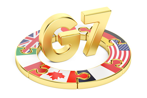 G7 puzzle concept, 3D rendering isolated on white background
