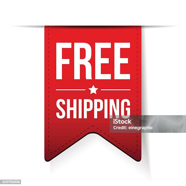 Free Shipping Ribbon Red Vector Stock Illustration - Download Image Now - Badge, Book, Bookmark