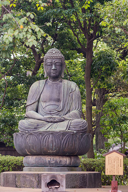 Kamakura, Japan - April 7, 2009: The famous great buddha is located in kamakura, japan. the statue is 13.35 meters tall and weights 121 tons.
