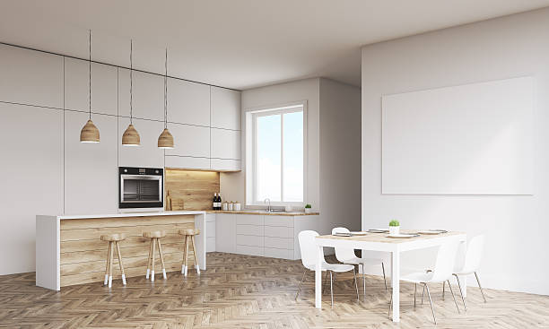 istock Side view of kitchen with oven and window 620709136