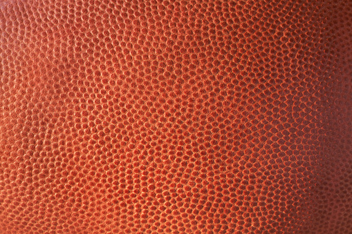 Close up of the leather texture of a football