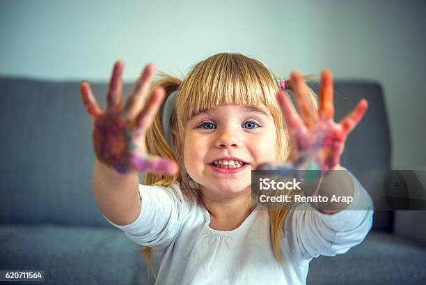 Small Girl Playing With Colors Stock Photo - Download Image Now - 2-3 Years, Child, 4-5 Years