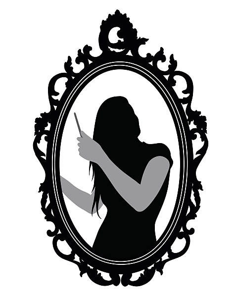 개인 헤어 스타일링 - mirror ornate silhouette vector stock illustrations