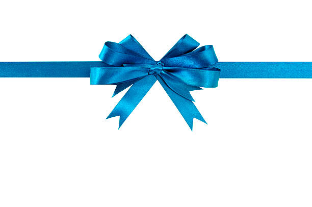 istock Blue bow gift ribbon straight horizontal 620712076
