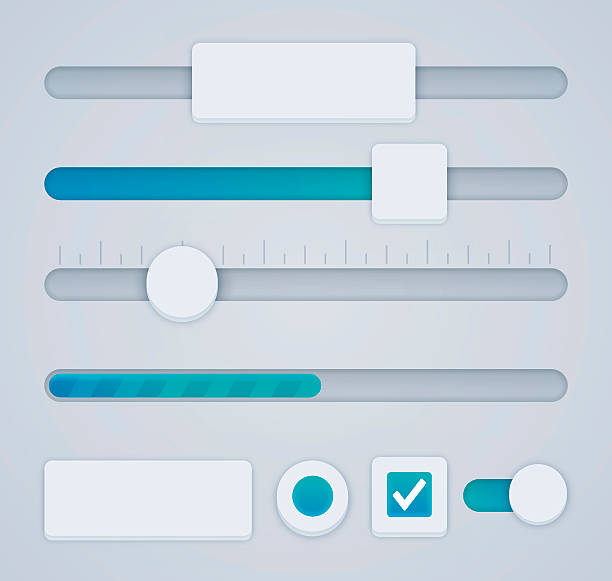 User Interface sliders and elements User interface sliders, buttons and radio buttons design elements. EPS 10 file. Transparency effects used on highlight elements. tick off stock illustrations