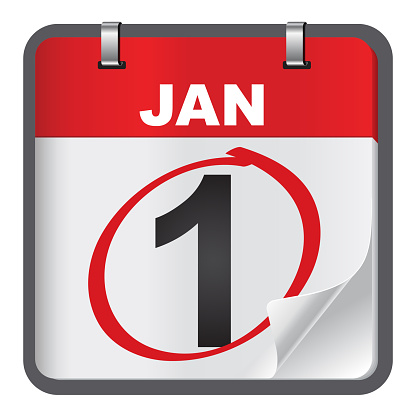 1 January calendar on white background. January 1 is the first day of the year in the Gregorian calendar.