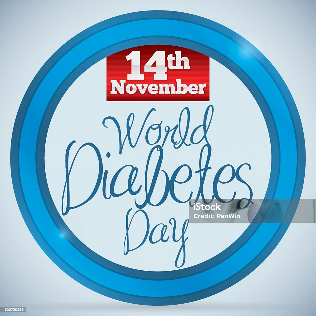 Reminder Date of World Diabetes Day over Blue Circle Commemorative poster with blue circle and reminder date of World Diabetes Day. Alertness stock vector