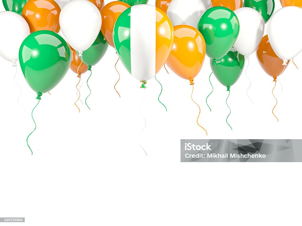 Flag of ireland on balloons Flag of ireland, with balloons frame isolated on white. 3D illustration Balloon Stock Photo