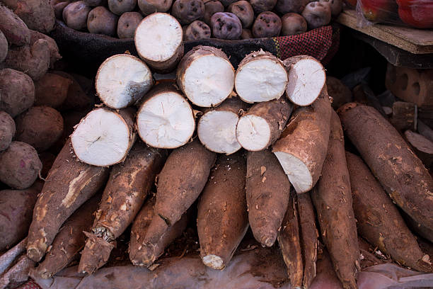 Cassava roots (Yuca) on a market (San Camilo), Arequipa, Peru