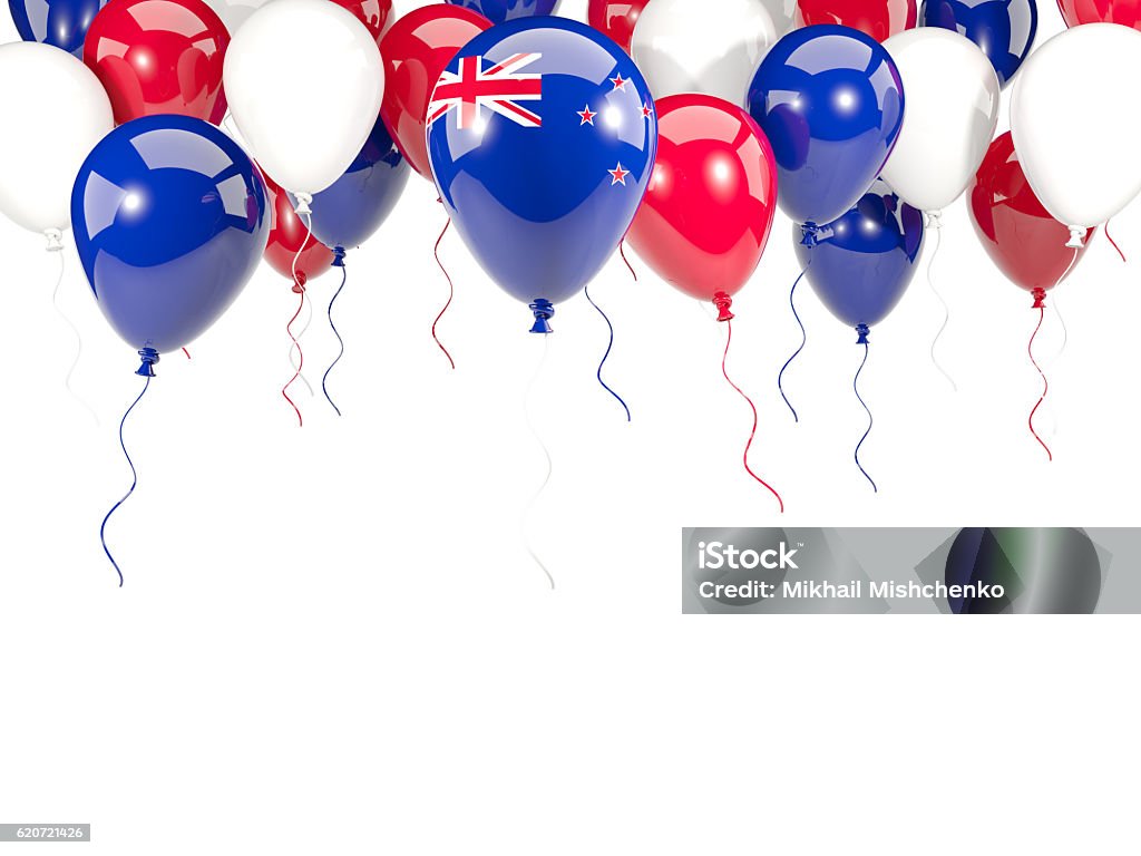 Flag of new zealand on balloons Flag of new zealand, with balloons frame isolated on white. 3D illustration Balloon Stock Photo