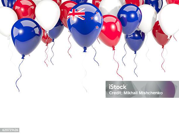 Flag Of New Zealand On Balloons Stock Photo - Download Image Now - Balloon, Border - Frame, Celebration