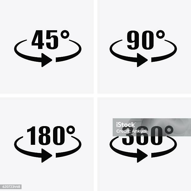 Angle 45 90 180 360 Degrés Icônes De Vue Flèche De Rotation Vecteurs libres de droits et plus d'images vectorielles de Icône