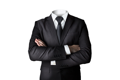 businessman suit without head isolated crossed arms