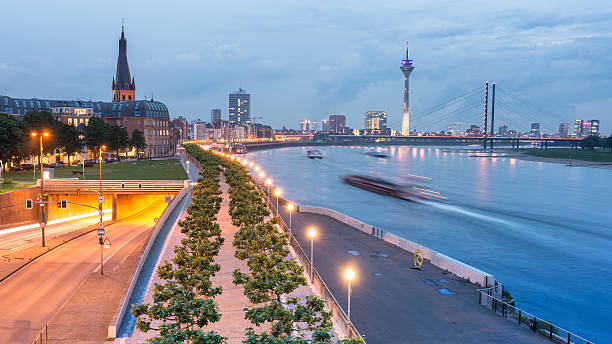 Dusseldorf, Germany View of the Skyline of Dusseldorf and the Rhine River düsseldorf stock pictures, royalty-free photos & images