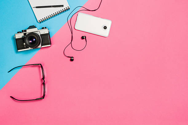 Flat lay photo of a creative freelancer woman workspace desk
