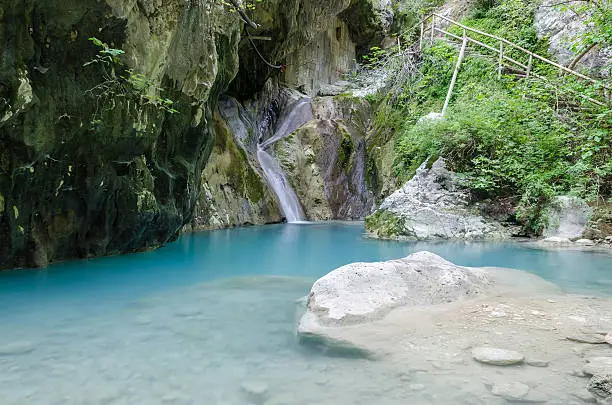 landscape view at waterfalls near the town of Nifri on the Greek island of Lefkada