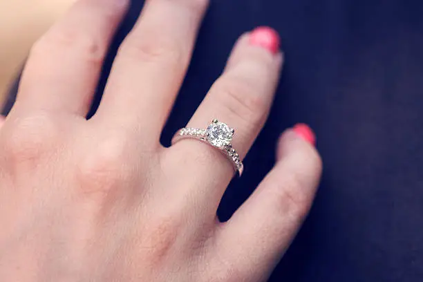 Photo of Woman's hand wearing an engagement ring