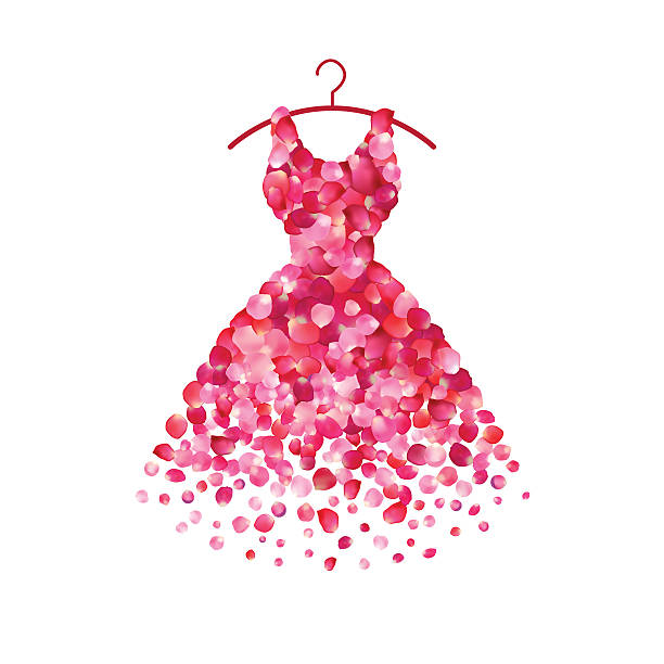 ilustrações, clipart, desenhos animados e ícones de vestido de pétalas rosas - floral dress