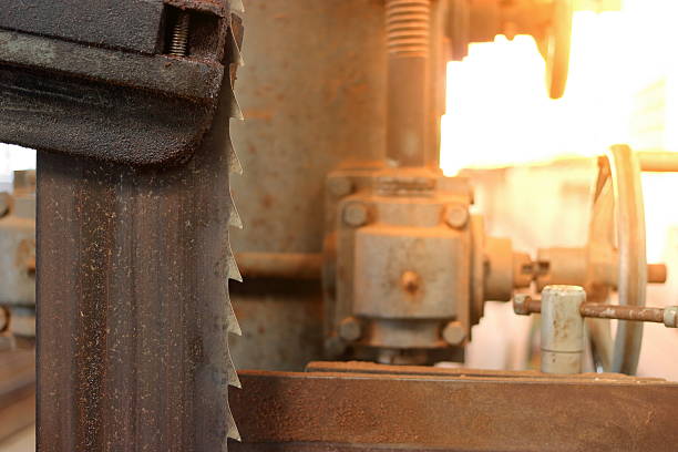 istock Close up blade of bandsaw. Sunshine effect 620736056