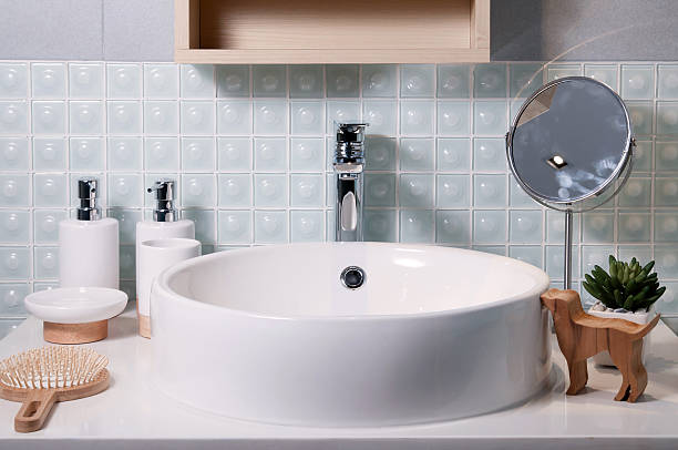 istock Bathroom interior with sink and faucet. 620737096
