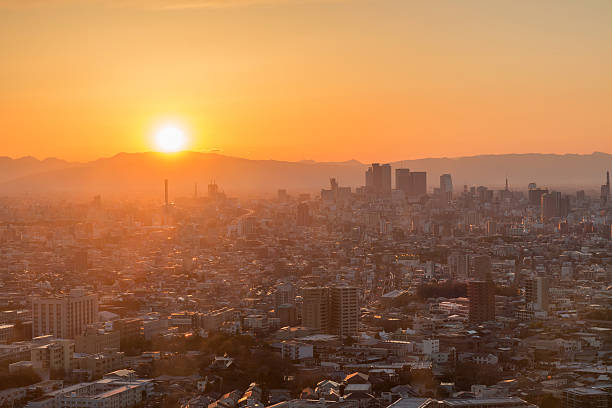 istock Nagoya cityscape and skyscraper with sky in twilight time 620738154