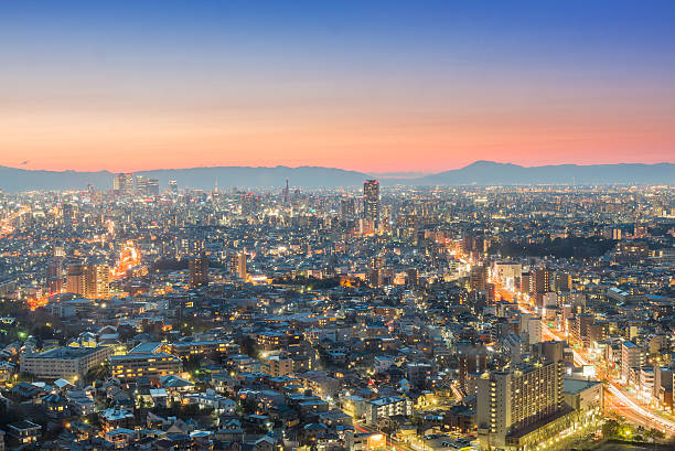 istock Nagoya cityscape and skyscraper with sky in twilight time 620738288
