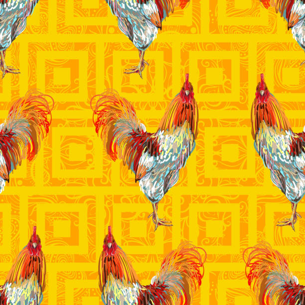 Vintage Seamless Pattern With Farm Animal Rooster Stock Illustration -  Download Image Now - 2017, Abstract, Animal - iStock