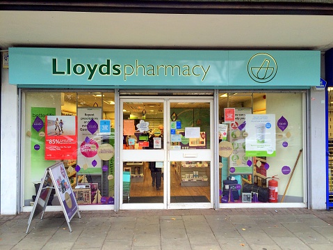 Bracknell,England - November 04,  2016: Front view of a Lloyds Pharmacy store in Bracknell, England. Lloyds have over 1,500 pharmacies across the United Kingdom