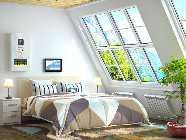 istock Big windows in the room with heating 620952438