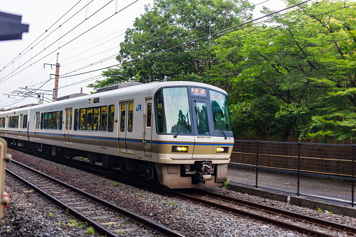 Kyoto, Japan - May 31, 2016: Train for transferring commuters around the metro system in Kyoto Japan